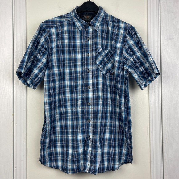 5.11 Tactical Breaker Mens M Cotton Conceal Carry Short Sleeve CCW Blue‎ Plaid - Picture 3 of 8